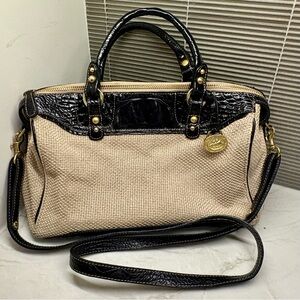 Brahmin Black and Cream Wicker Satchel